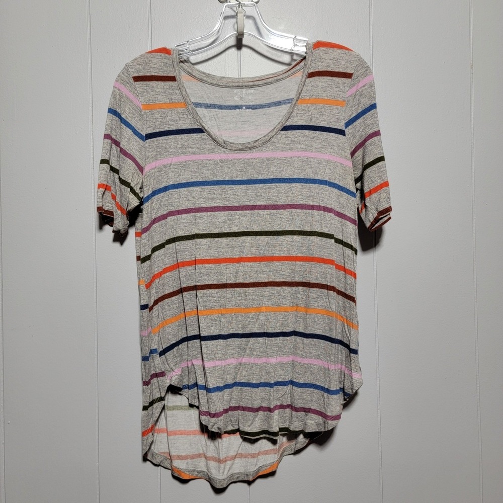 24/7 Womens Medium Striped Scoop Neck High Low Short Sleeve T-Shirt Grey‎